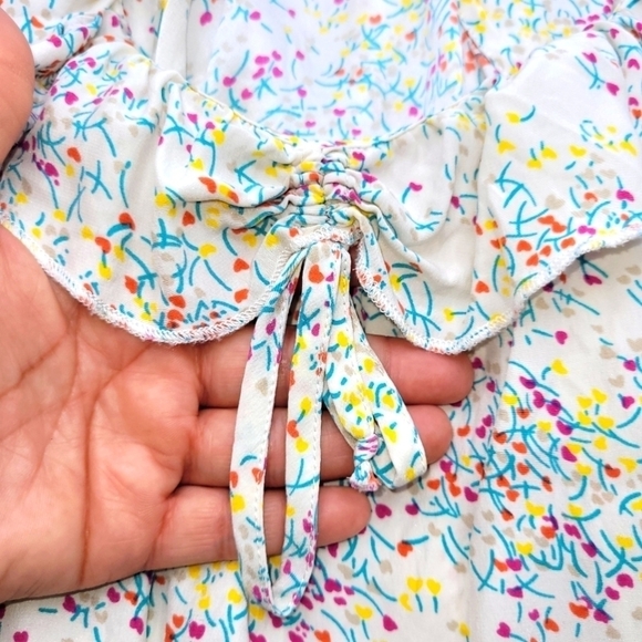 Parker Silk Cream Multicolored Floral Dress Smocked Waist Size L - Picture 12 of 14